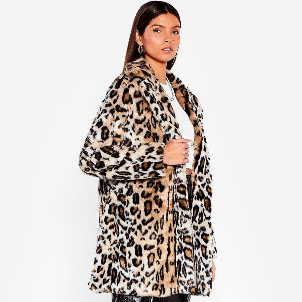 Faux Fur Leopard Coat, Size Small